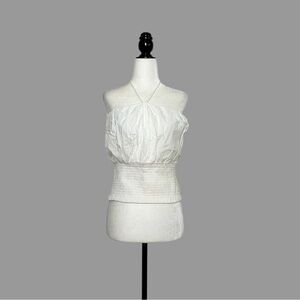 ❤️ XL ❤️ NWT Anthro Maeve Woven Halter Top Tie Neck Cropped Smocked Adjustable